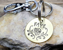 Load image into Gallery viewer, Dog id tag with matching keychain, hand stamped pet lover gift idea