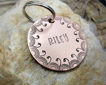 Load image into Gallery viewer, Large dog tag, hand stamped with border design