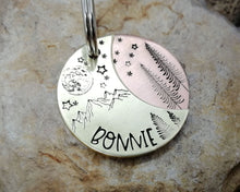 Load image into Gallery viewer, Dog tag, hand stamped with moon, stars & trees
