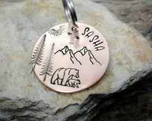 Load image into Gallery viewer, Dog Tag, hand stamped with mountains, bear & trees