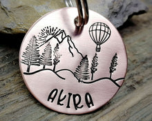 Load image into Gallery viewer, Dog id tag, hand stamped with landscape & balloon