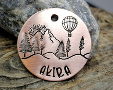 Load image into Gallery viewer, Dog id tag, hand stamped with landscape & balloon