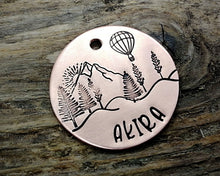 Load image into Gallery viewer, Dog id tag, hand stamped with landscape & balloon