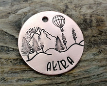 Load image into Gallery viewer, Dog id tag, hand stamped with landscape & balloon