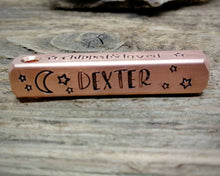 Load image into Gallery viewer, Bar tag, pet id tag, hand stamped with moon & stars