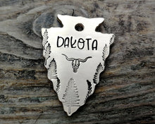 Load image into Gallery viewer, Hand-stamped arrowhead dog tag with matching keychain
