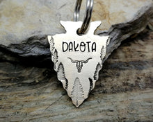 Load image into Gallery viewer, Hand-stamped arrowhead dog tag with matching keychain