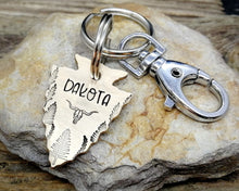 Load image into Gallery viewer, Hand-stamped arrowhead dog tag with matching keychain