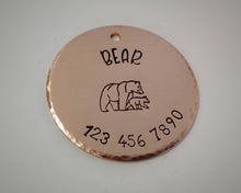 Load image into Gallery viewer, Large pet id tag, hand stamped with mama bear & phone number