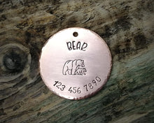 Load image into Gallery viewer, Large pet id tag, hand stamped with mama bear & phone number