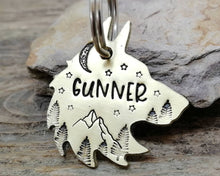 Load image into Gallery viewer, Wolf head dog tag & matchinh keychain, handmade dog lover gift idea