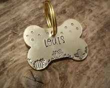 Load image into Gallery viewer, Bone dog tag, hand stamped with cactus design