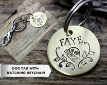Load image into Gallery viewer, Dog id tag with matching keychain, hand stamped pet lover gift idea
