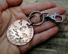 Load image into Gallery viewer, Dog tag with a matching keychain, hand stamped with ocean design