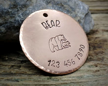 Load image into Gallery viewer, Large pet id tag, hand stamped with mama bear & phone number
