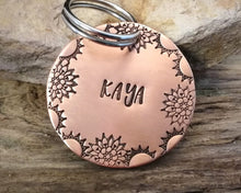 Load image into Gallery viewer, Large dog id tag, hand stamped with mandala border design
