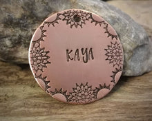 Load image into Gallery viewer, Large dog id tag, hand stamped with mandala border design