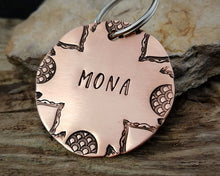 Load image into Gallery viewer, Large pet id tag, hand stamped with exotic border design