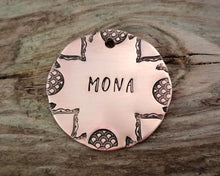 Load image into Gallery viewer, Large pet id tag, hand stamped with exotic border design