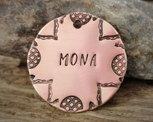 Load image into Gallery viewer, Large pet id tag, hand stamped with exotic border design