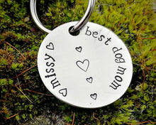 Load image into Gallery viewer, 'Best dog mom' keychain, handstamped with the dog's name & hearts