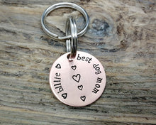 Load image into Gallery viewer, 'Best dog mom' keychain, handstamped with the dog's name & hearts