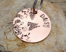 Load image into Gallery viewer, Dog tag, hand stamped with butterfly & flowers