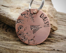 Load image into Gallery viewer, Dog tag, hand stamped with butterfly & flowers
