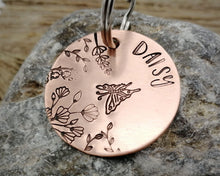 Load image into Gallery viewer, Dog tag, hand stamped with butterfly & flowers