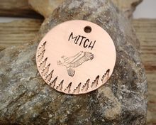 Load image into Gallery viewer, Dog tag, hand stamped with soaring eagle & trees