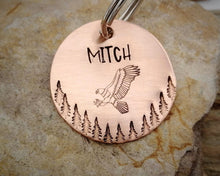 Load image into Gallery viewer, Dog tag, hand stamped with soaring eagle & trees