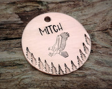 Load image into Gallery viewer, Dog tag, hand stamped with soaring eagle & trees