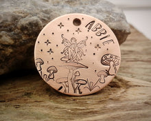 Load image into Gallery viewer, Dog tag, hand stamped with fairy & mushrooms