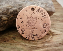 Load image into Gallery viewer, Dog tag, hand stamped with fairy & mushrooms