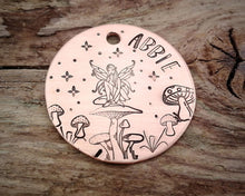 Load image into Gallery viewer, Dog tag, hand stamped with fairy & mushrooms