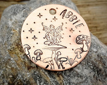 Load image into Gallery viewer, Dog tag, hand stamped with fairy & mushrooms