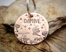 Load image into Gallery viewer, Fairy pet tag, hand stamped with mushrooms & fairy