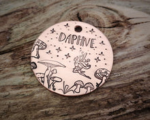 Load image into Gallery viewer, Fairy pet tag, hand stamped with mushrooms & fairy