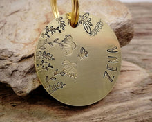 Load image into Gallery viewer, Dog tag, hand stamped with flowers & bee