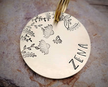 Load image into Gallery viewer, Dog tag, hand stamped with flowers & bee
