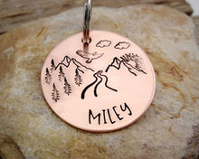 Load image into Gallery viewer, Dog tag, hand stamped with mountains, trees & eagle