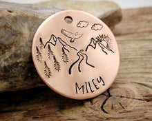 Load image into Gallery viewer, Dog tag, hand stamped with mountains, trees & eagle