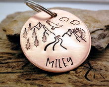 Load image into Gallery viewer, Dog tag, hand stamped with mountains, trees & eagle