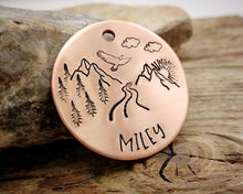 Load image into Gallery viewer, Dog tag, hand stamped with mountains, trees & eagle