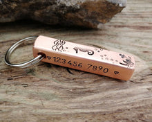 Load image into Gallery viewer, Bar tag, pet id tag, hand stamped with nautical design and 'chipped & loved'