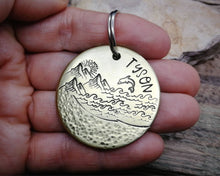 Load image into Gallery viewer, Dog tag & matching keychain, hand stamped dog lover gift with ocean design