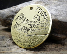 Load image into Gallery viewer, Dog tag & matching keychain, hand stamped dog lover gift with ocean design