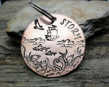 Load image into Gallery viewer, Dog tag with a matching keychain, hand stamped with ocean design