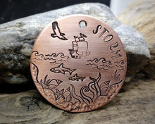 Load image into Gallery viewer, Dog tag with a matching keychain, hand stamped with ocean design