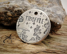 Load image into Gallery viewer, Fairy pet tag, hand stamped with mushrooms & fairy